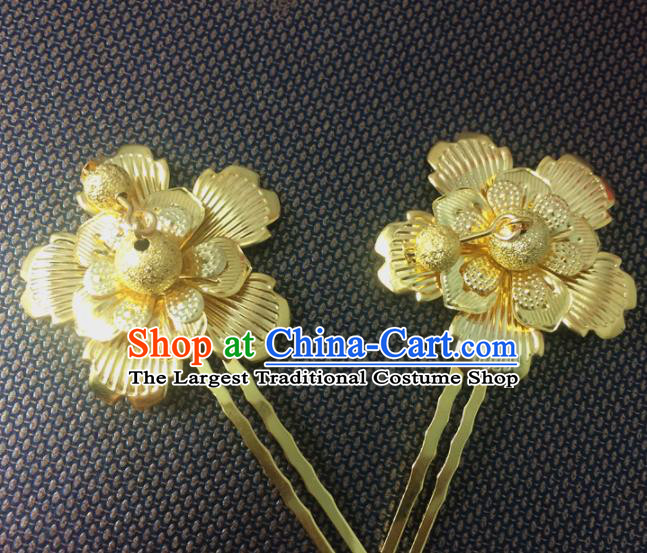 Chinese Traditional Bride Hair Accessories Wedding Hair Clips Golden Flowers Hairpins for Women