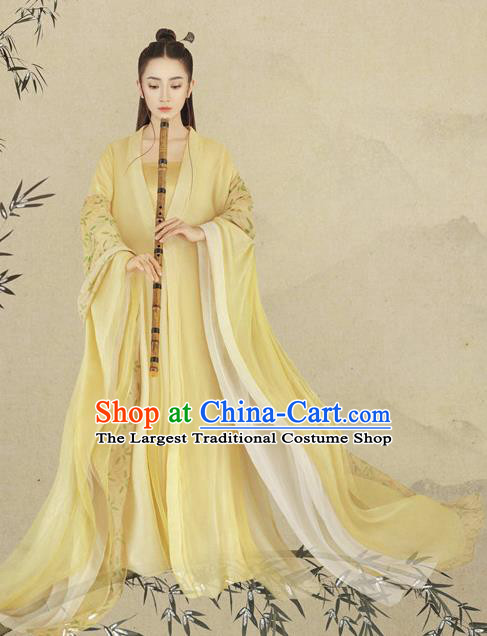 Chinese Ancient Drama Peri Yellow Hanfu Dress Tang Dynasty Princess Historical Costume Complete Set