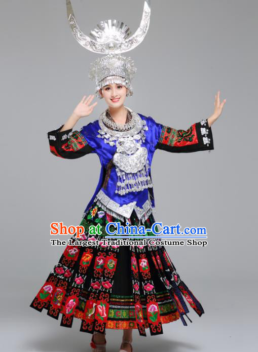 Chinese Traditional Miao Nationality Female Wedding Costume Ethnic Folk Dance Bride Pleated Skirt for Women