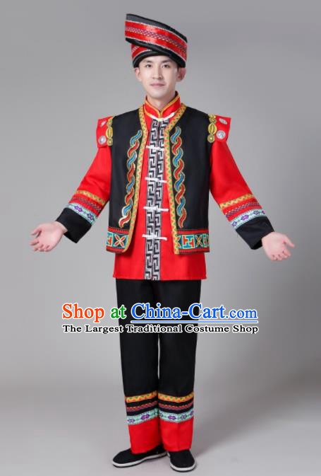 Chinese Traditional Zhuang Nationality Male Costume Ethnic Bridegroom Folk Dance Clothing for Men