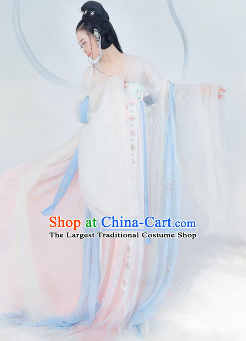 Chinese Ancient Peri Princess Costume Traditional Tang Dynasty Palace Lady Hanfu Dress and Headpiece for Women