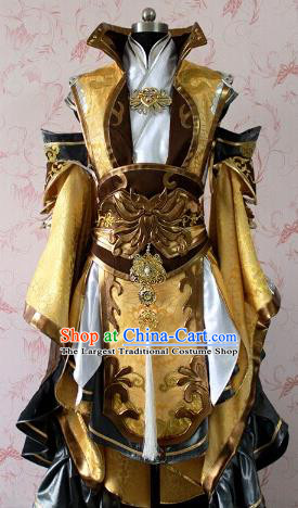 Chinese Ancient General Swordsman Golden Costume Traditional Cosplay Royal Highness Clothing for Men