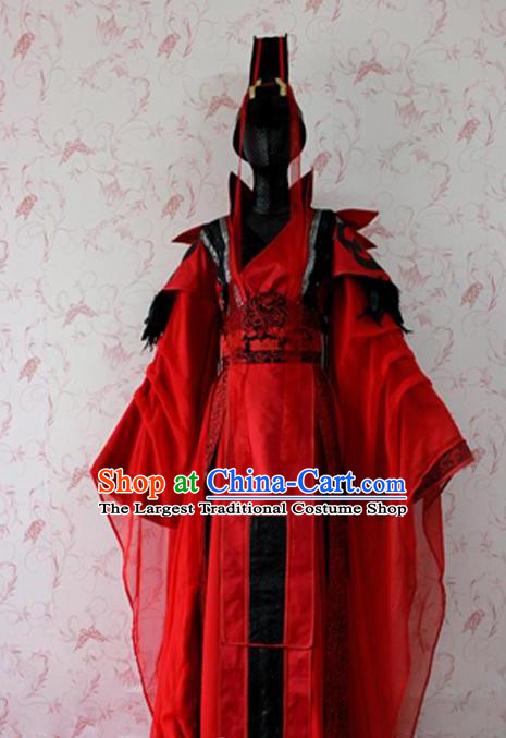 Chinese Ancient Female Swordsman Wedding Costume Traditional Cosplay Peri Red Dress for Women