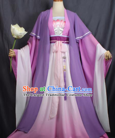 Chinese Ancient Female Swordsman Costume Traditional Cosplay Princess Purple Dress for Women