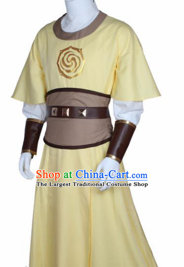 Chinese Ancient Imperial Bodyguard Yellow Costume Traditional Cosplay Swordsman Clothing for Men