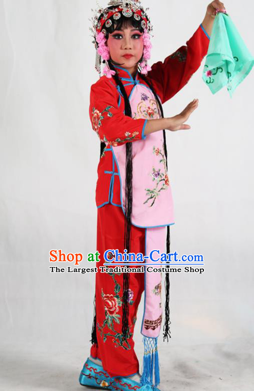 Traditional Chinese Beijing Opera Children Costume Peking Opera Maidservants Pink Vest Clothing for Kids