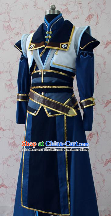 Chinese Ancient Swordsman Blue Costume Traditional Cosplay Young Knight Clothing for Men