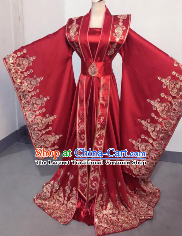 Traditional Chinese Qin Dynasty Queen Red Hanfu Dress Ancient Empress Wedding Historical Costume for Women