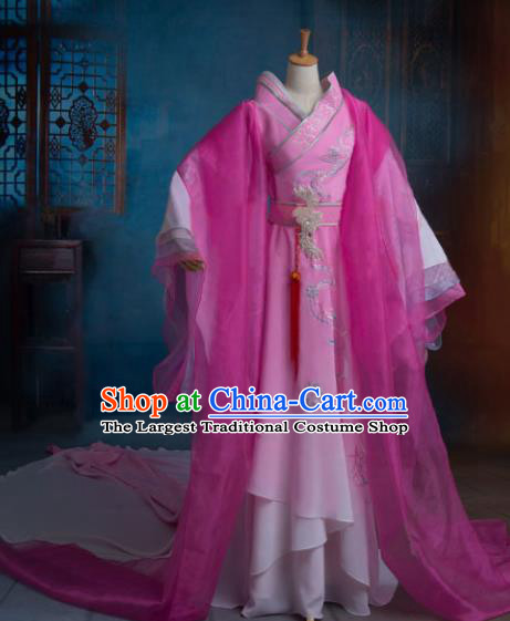 Traditional Chinese Han Dynasty Imperial Consort Pink Embroidered Dress Ancient Peri Historical Costume