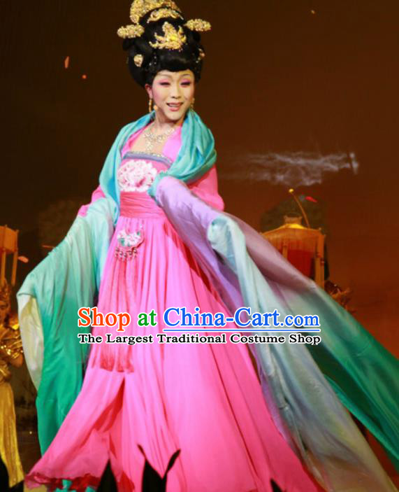 Traditional Chinese Tang Dynasty Imperial Concubine Rosy Dress Ancient Peri Historical Costume