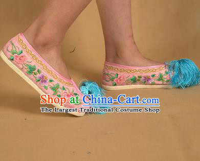 Asian Chinese Beijing Opera Shoes Pink Embroidered Shoes Traditional Peking Opera Diva Shoes