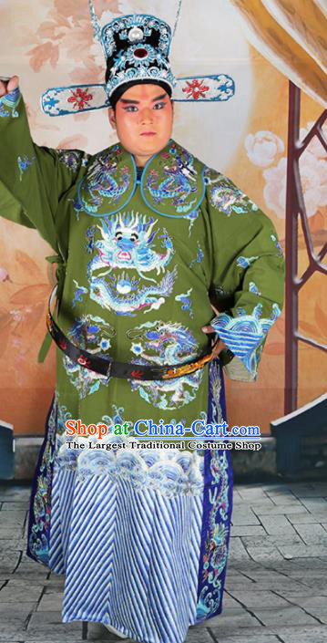 Chinese Traditional Beijing Opera Green Embroidered Robe Peking Opera Minister Costume