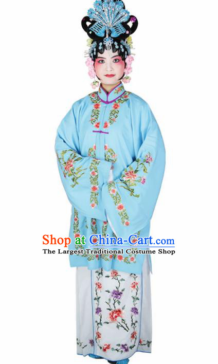 Traditional Chinese Beijing Opera Diva Costume Peking Opera Nobility Lady Blue Dress