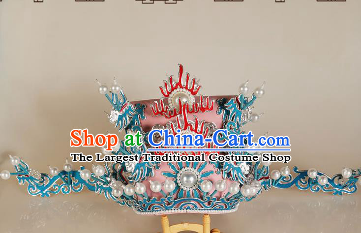 Asian Chinese Beijing Opera Headwear Traditional Peking Opera Prime Minister Pink Hat