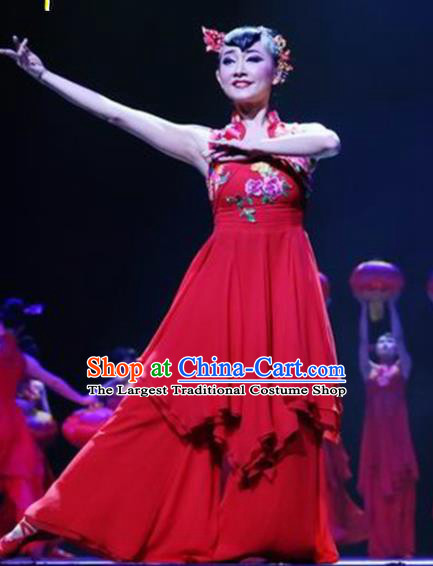 Traditional Chinese Folk Dance Costume China Yangko Dance Red Dress for Women