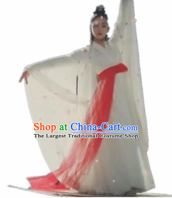 Traditional Chinese Classical Dance Costume China Ancient Peri Dance White Dress for Women