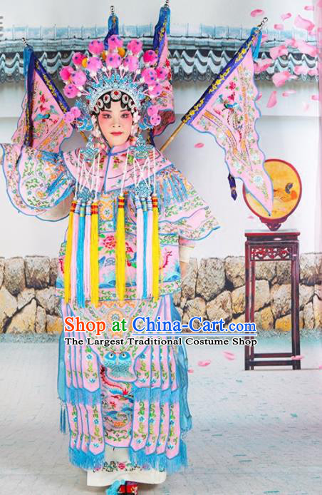 Traditional Chinese Beijing Opera Female General Pink Costume Peking Opera Magic Warriors Clothing