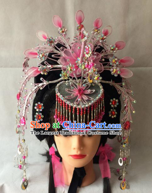 Asian Chinese Beijing Opera Hair Accessories Ancient Princess Pink Phoenix Coronet for Women