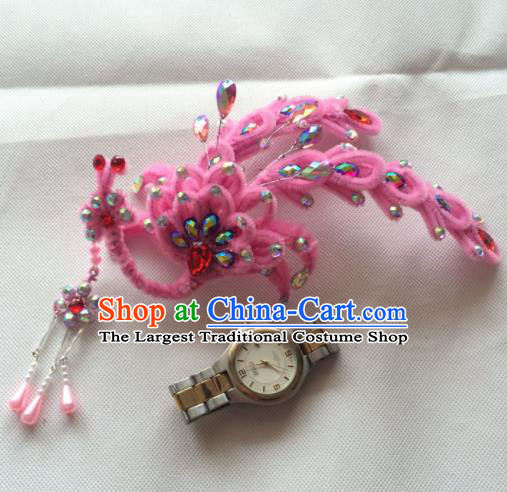 Asian Chinese Beijing Opera Hair Accessories Pink Phoenix Hair Clip Ancient Princess Hairpins for Women