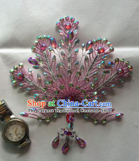 Asian Chinese Beijing Opera Actress Pink Phoenix Hair Accessories Ancient Princess Hairpins for Women