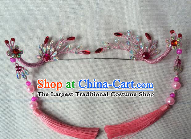 Asian Chinese Beijing Opera Hair Accessories Tassel Hair Clip Ancient Princess Pink Phoenix Hairpins for Women