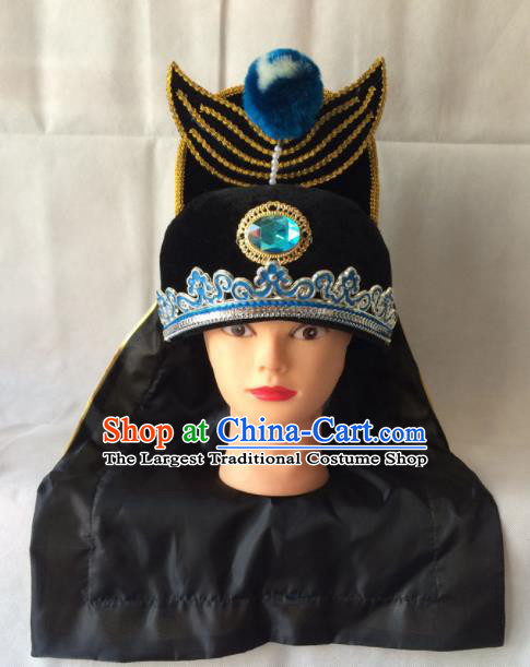 Asian Chinese Beijing Opera Takefu Headwear Ancient Swordsman Black Hat for Men