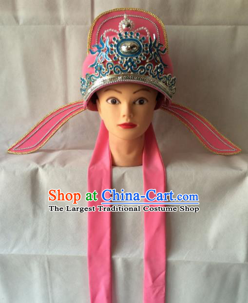 Asian Chinese Beijing Opera Niche Headwear Ancient Gifted Scholar Pink Hat for Men