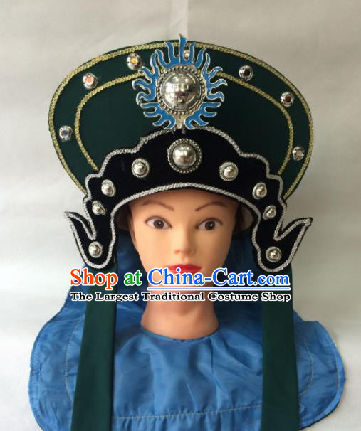 Asian Chinese Beijing Opera Hair Accessories Ancient Female Warrior Green Hat for Women