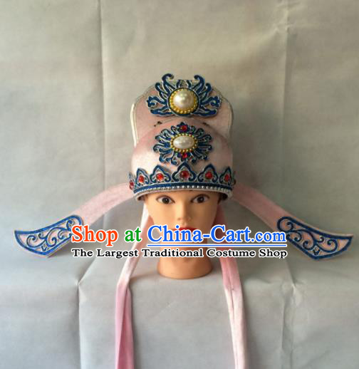 Asian Chinese Traditional Beijing Opera Niche Headwear Ancient Nobility Childe Pink Hat for Men