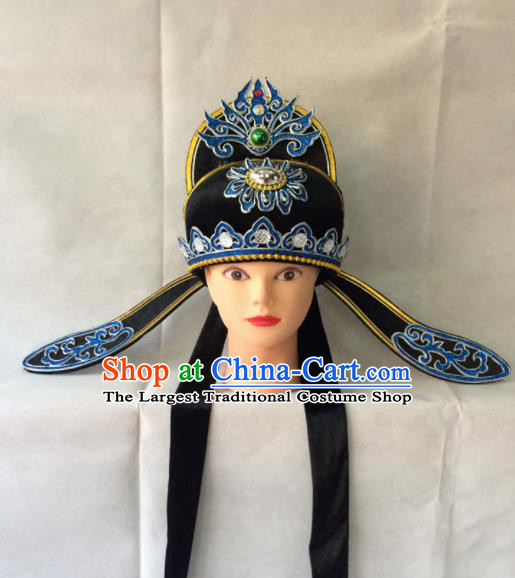 Asian Chinese Traditional Beijing Opera Niche Headwear Ancient Nobility Childe Black Hat for Men