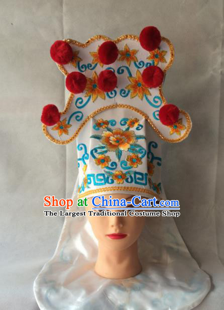 Asian Chinese Traditional Beijing Opera Takefu Headwear Ancient Warrior White Hat for Men
