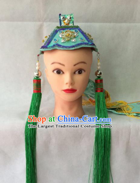 Asian Chinese Beijing Opera Hair Accessories Ancient Taoist Nun Green Headband for Women