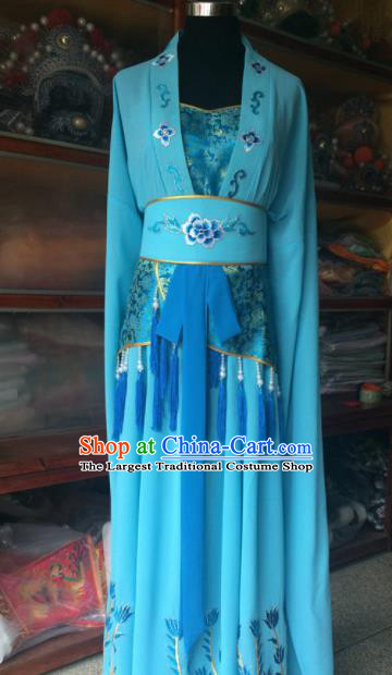 Traditional Chinese Beijing Opera Diva Costume Ancient Peri Blue Dress for Women