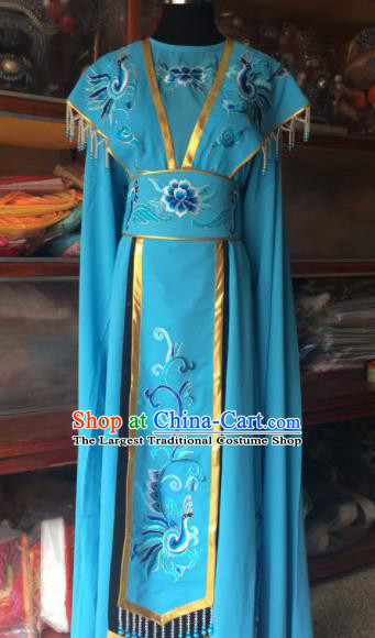 Traditional Chinese Beijing Opera Diva Costume Ancient Peri Princess Blue Dress for Women