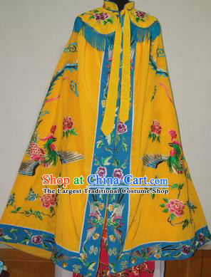 Traditional Chinese Beijing Opera Actress Costume Ancient Princess Embroidered Yellow Cloak for Women