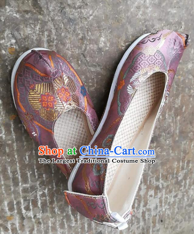 Asian Chinese Traditional Shoes Ancient Song Dynasty Lilac Brocade Shoes Hanfu Shoes for Women