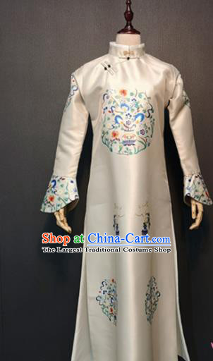 Traditional Chinese Ancient Drama Qing Dynasty Manchu Empress White Costume for Women