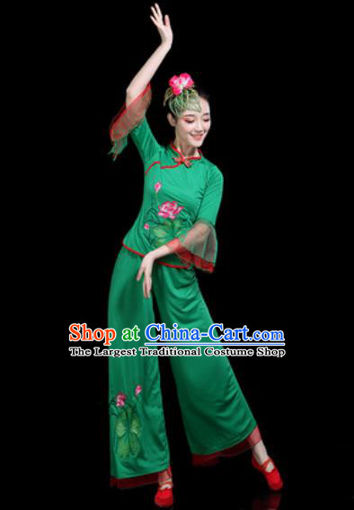 Chinese Traditional Yangko Dance Costume Folk Dance Fan Dance Green Clothing for Women