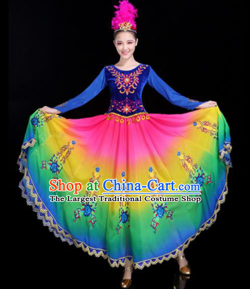 Chinese Traditional Ethnic Dance Costume Uyghur Nationality Folk Dance Dress for Women