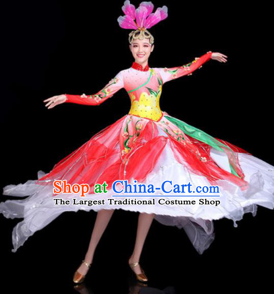 Traditional Chinese Stage Performance Costume Classical Dance Red Dress for Women