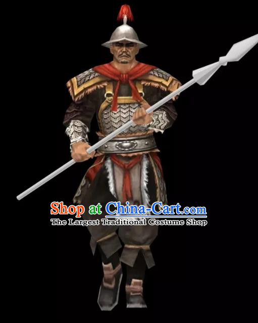 Chinese Ancient Drama Yuan Dynasty Warrior General Body Armor and Helmet Complete Set