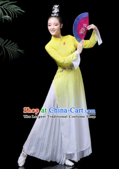 Traditional Chinese Classical Dance Costume Stage Performance Umbrella Dance Yellow Dress for Women