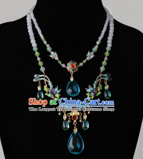 Chinese Ancient Qing Dynasty Palace Jewelry Accessories Traditional Classical Hanfu Blueing Necklace for Women