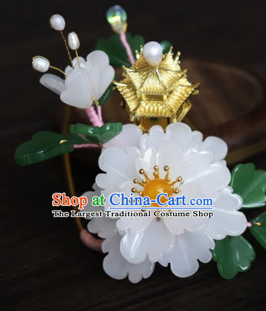 Chinese Ancient Palace Hair Accessories Traditional Classical White Flowers Hair Comb for Women