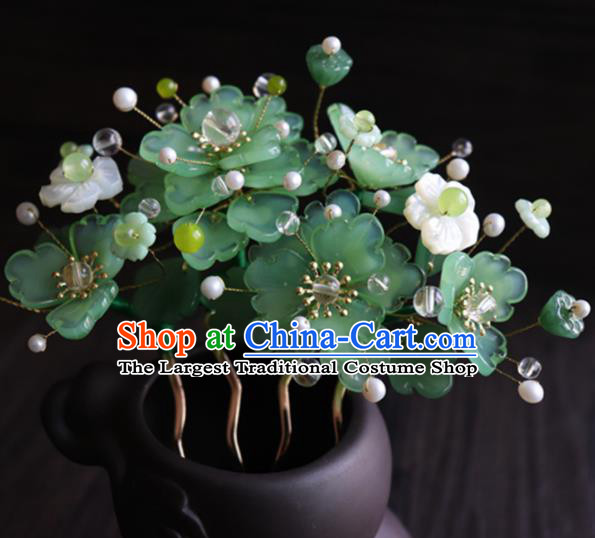 Chinese Ancient Palace Hair Accessories Traditional Classical Green Flowers Hair Comb for Women