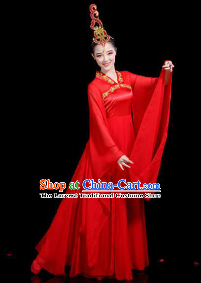 Traditional Chinese Stage Performance Costume Classical Dance Umbrella Dance Red Dress for Women