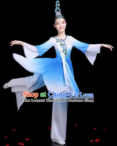 Traditional Chinese Stage Performance Costume Group Dance Classical Dance Blue Dress for Women