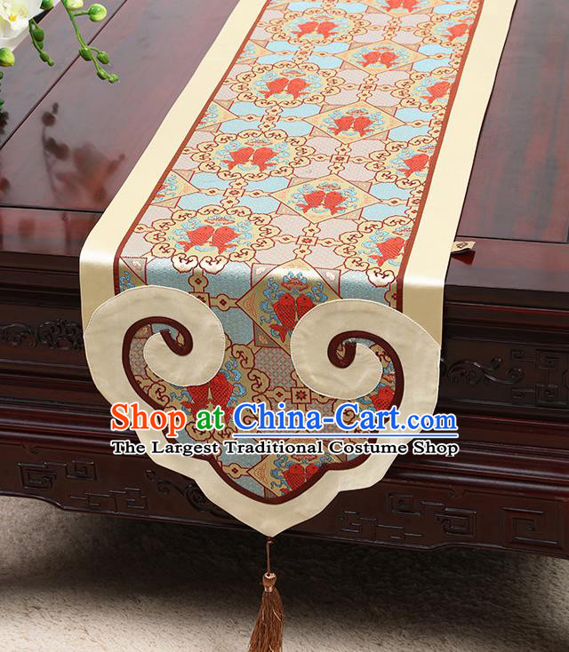 Chinese Classical Double Fishes Pattern Satin Table Flag Traditional Brocade Household Ornament Table Cover