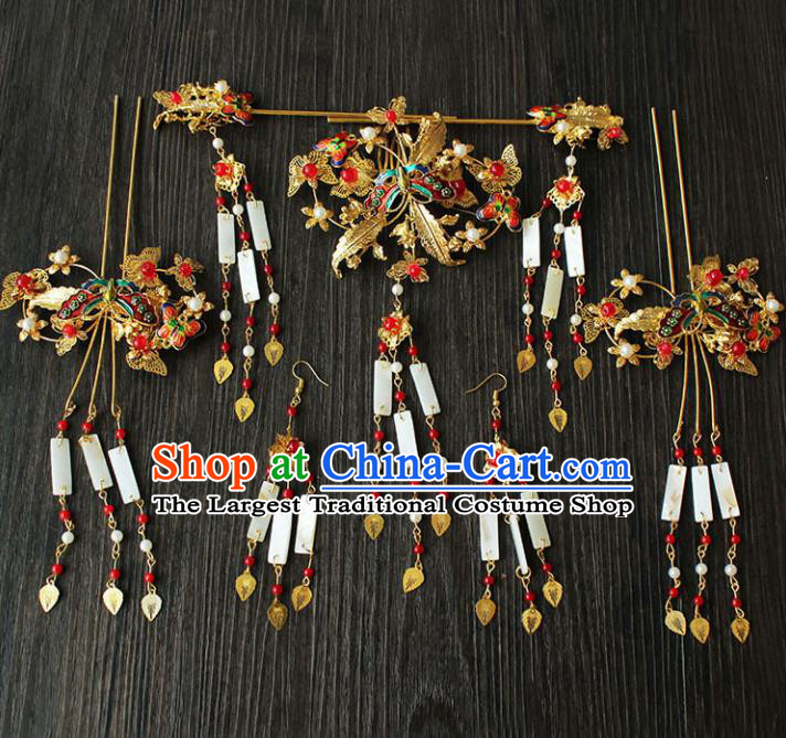 Chinese Ancient Hair Accessories Traditional Wedding Classical Tassel Step Shake Hairpins for Women