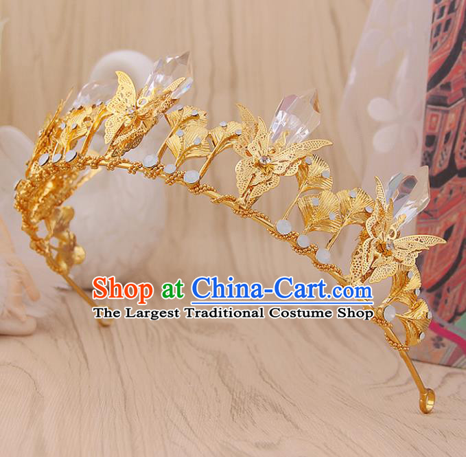 Top Grade Handmade Hair Accessories Classical Golden Butterfly Royal Crown for Women